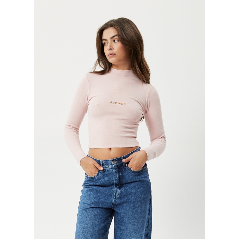 AFENDS Womens Daze Iconic – Rib Long Sleeve Top – Lotus