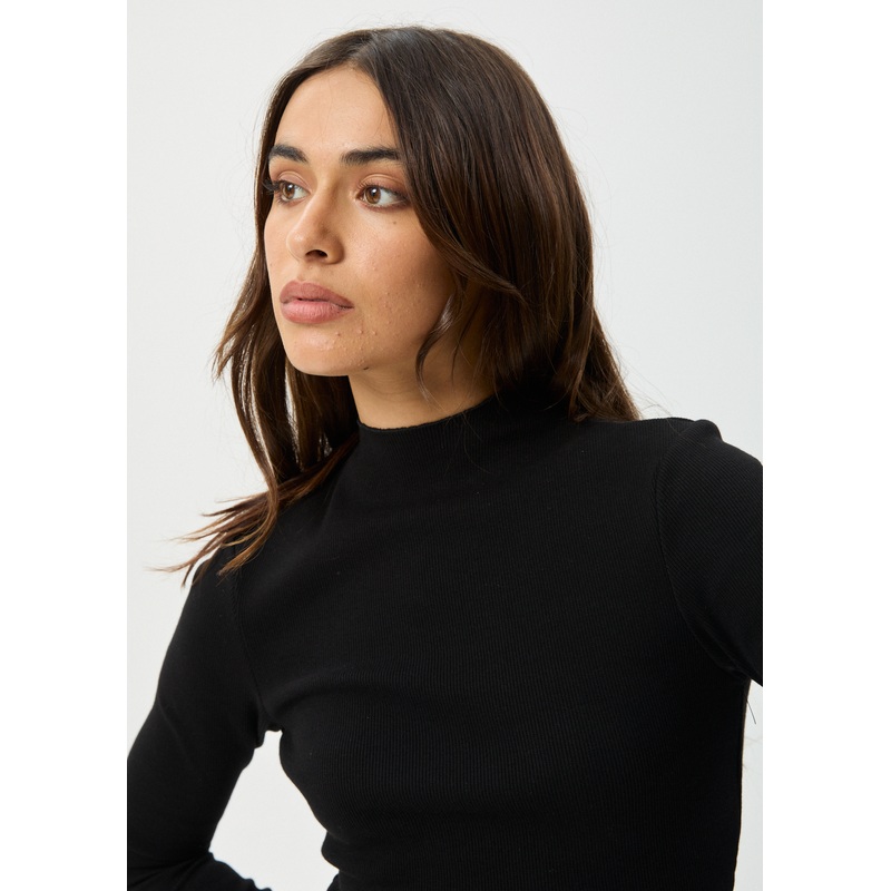 AFENDS Womens Iconic – Long Sleeve Rib Top – Black