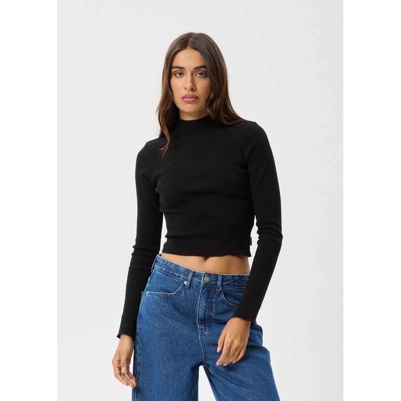 AFENDS Womens Iconic – Long Sleeve Rib Top – Black