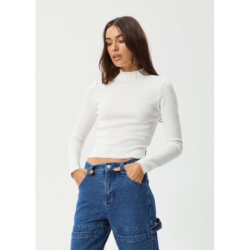 AFENDS Womens Iconic – Long Sleeve Rib Top – White