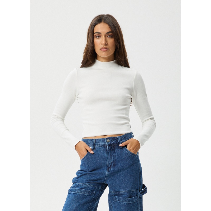 AFENDS Womens Iconic – Long Sleeve Rib Top – White