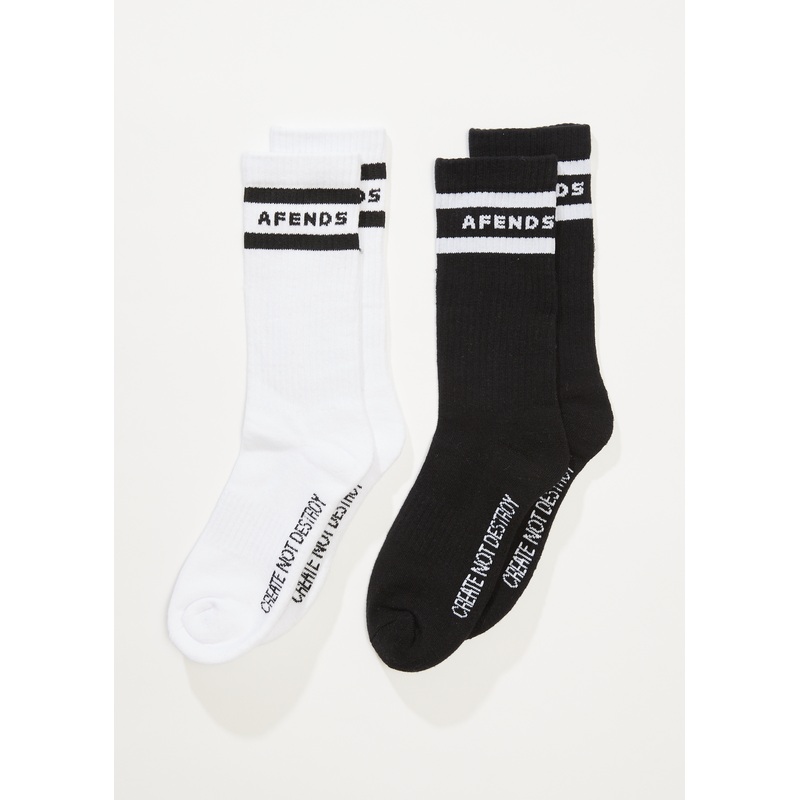 AFENDS Mens Create Not Destroy – Socks Two Pack – Black / White