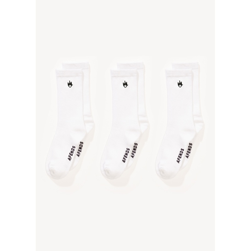 AFENDS Mens Flame – Socks Three Pack – White