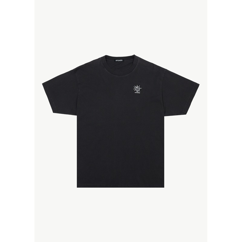 AFENDS Mens Graveyard – Boxy Tee – Stone Black