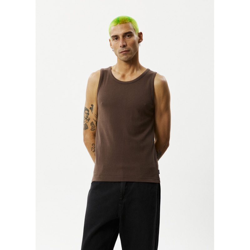 AFENDS Mens Paramount – Rib Singlet – Coffee