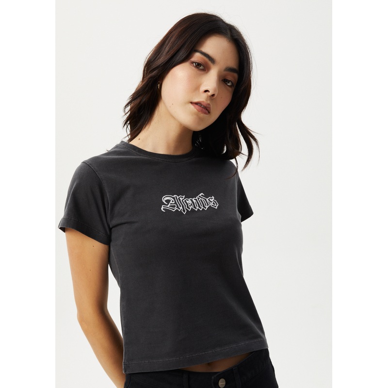 AFENDS Womens Burnt – Baby Tee – Stone Black