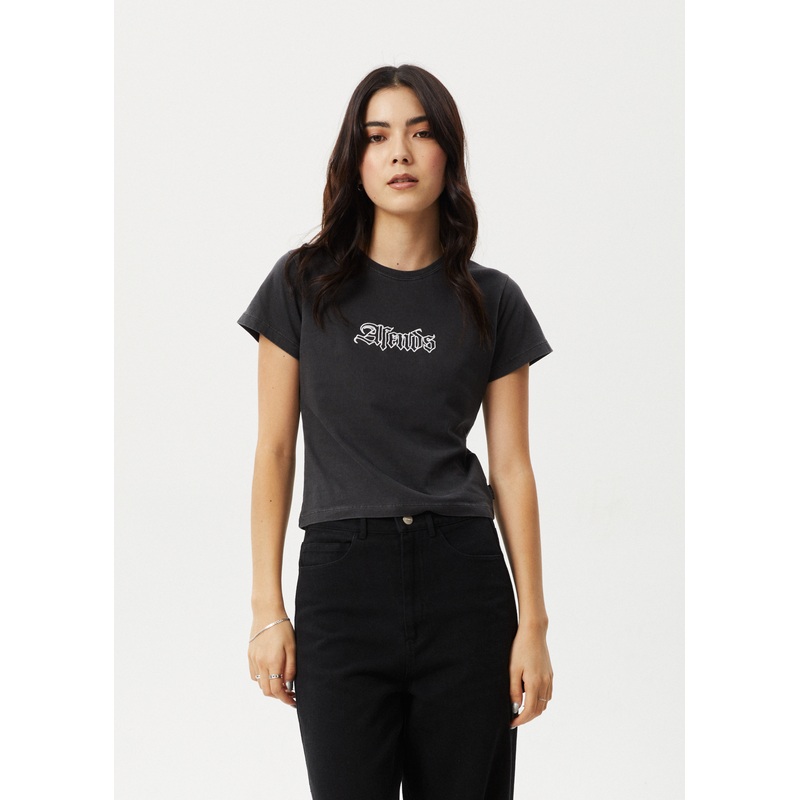 AFENDS Womens Burnt – Baby Tee – Stone Black