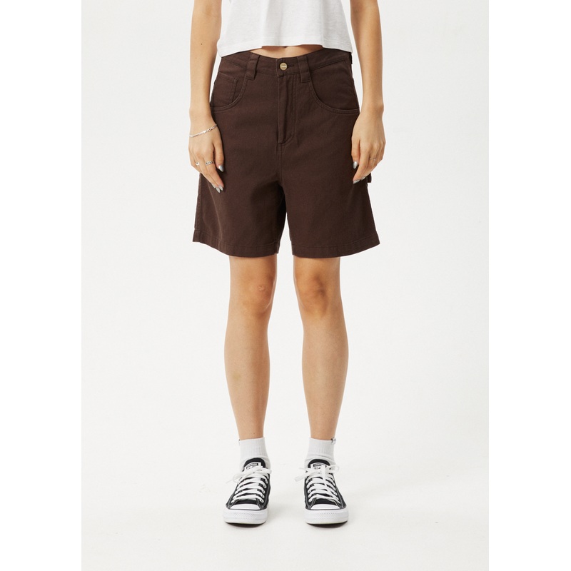 AFENDS Womens Emilie – Canvas Workwear Short – Coffee