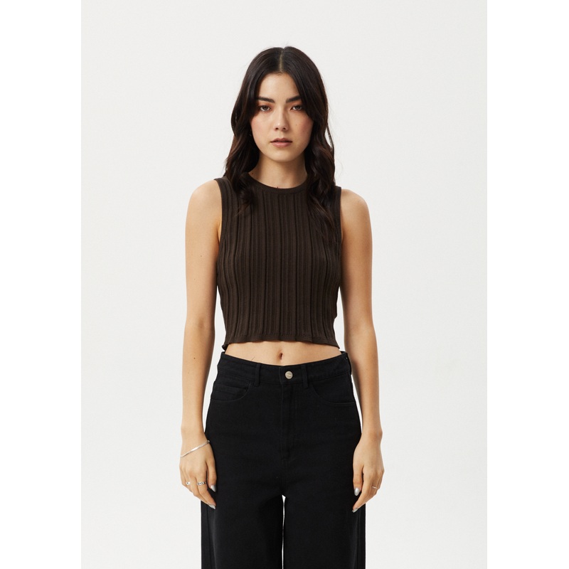 AFENDS Womens Landed – Knit Tank – Coffee