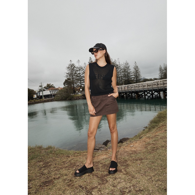 AFENDS Womens Lexi – Cargo Mini Skirt – Coffee