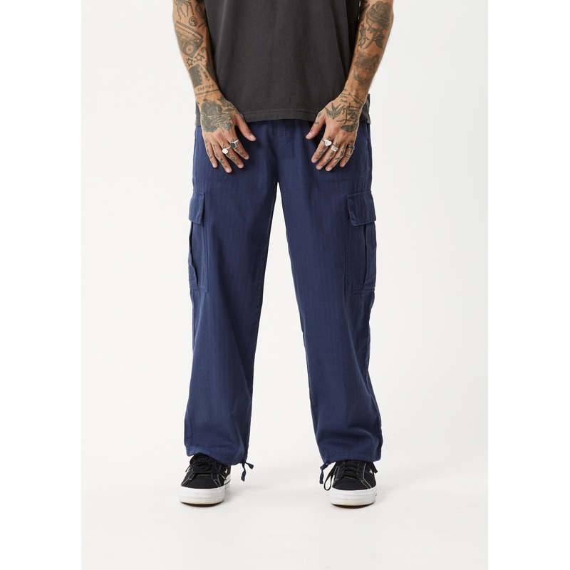 AFENDS Mens Atlas – Herringbone Cargo Pant – Navy