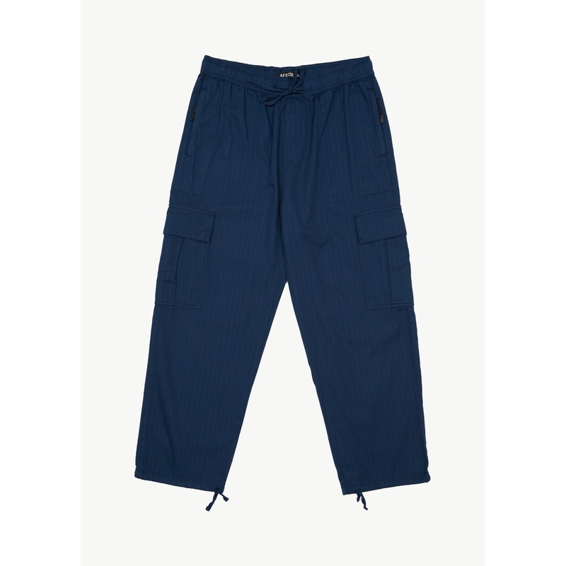 AFENDS Mens Atlas – Herringbone Cargo Pant – Navy