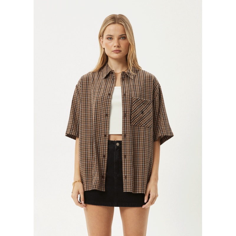 AFENDS Mens Hometown – Short Sleeve Shirt – Coffee