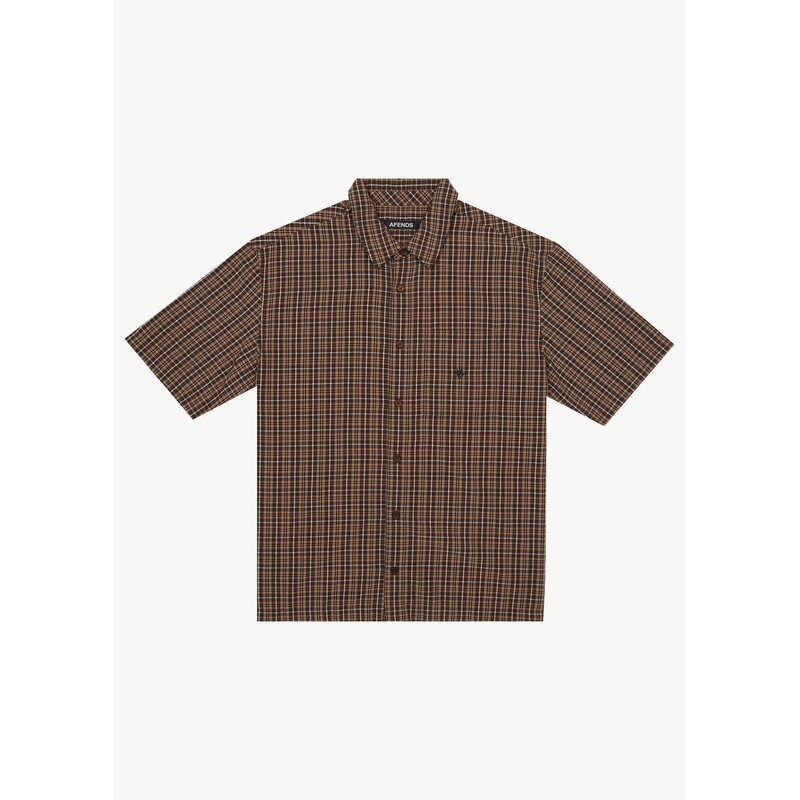 AFENDS Mens Hometown – Short Sleeve Shirt – Coffee