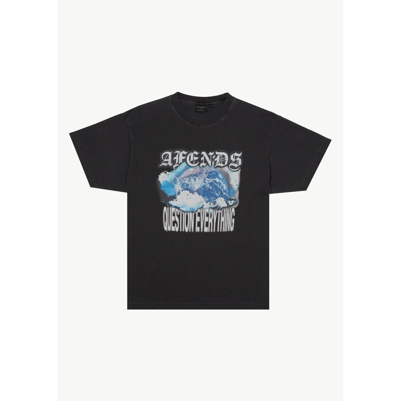 AFENDS Mens Return – Boxy Tee – Stone Black