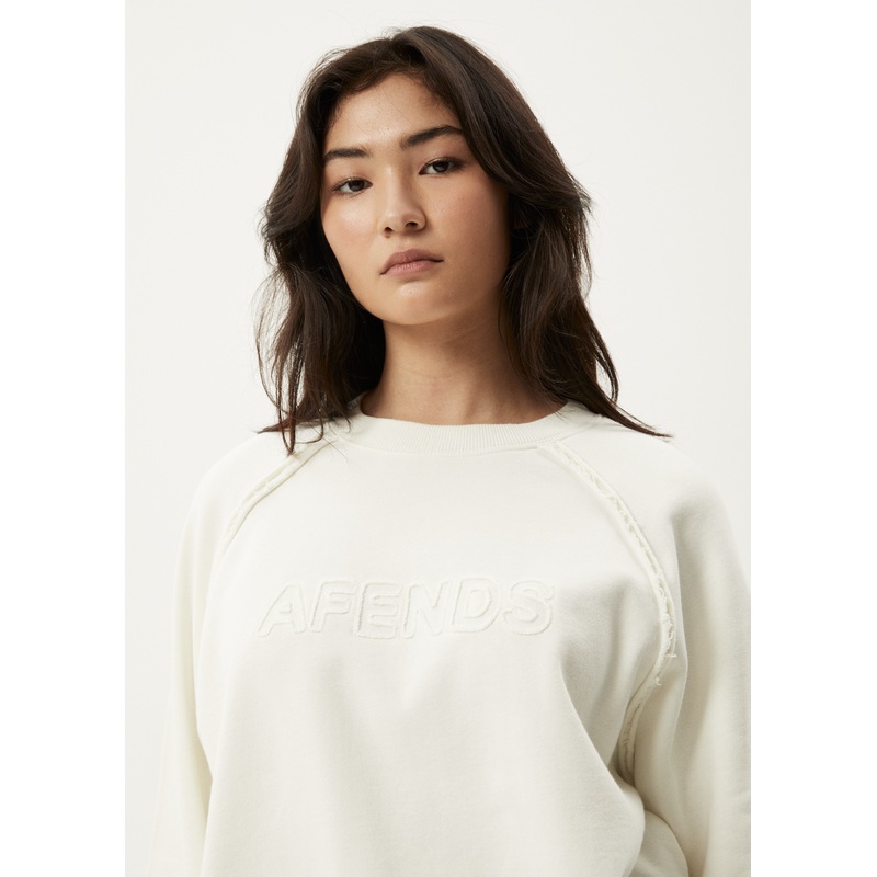 AFENDS Womens Cutback – Raglan Crew Neck Jumper – Off White