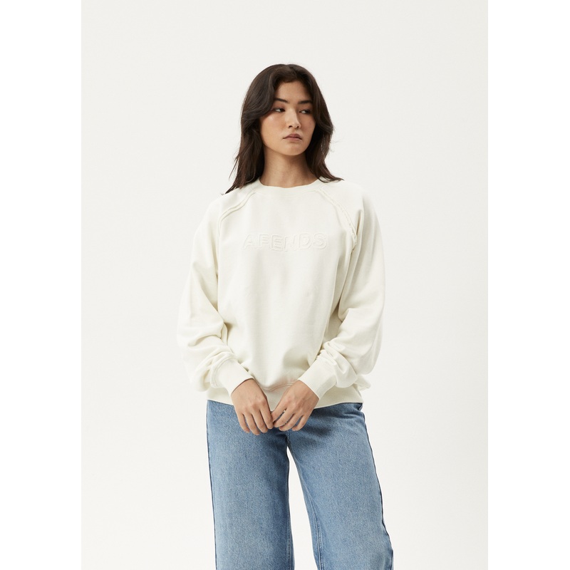 AFENDS Womens Cutback – Raglan Crew Neck Jumper – Off White