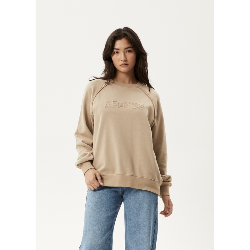 AFENDS Womens Cutback – Raglan Crew Neck Jumper – Taupe