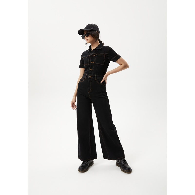 AFENDS Womens Estrella – Denim Flared Jumpsuit – Black