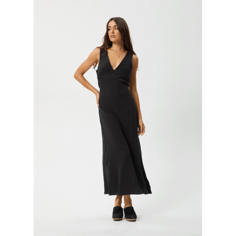 AFENDS Womens Focus – Seersucker Maxi Dress – Black