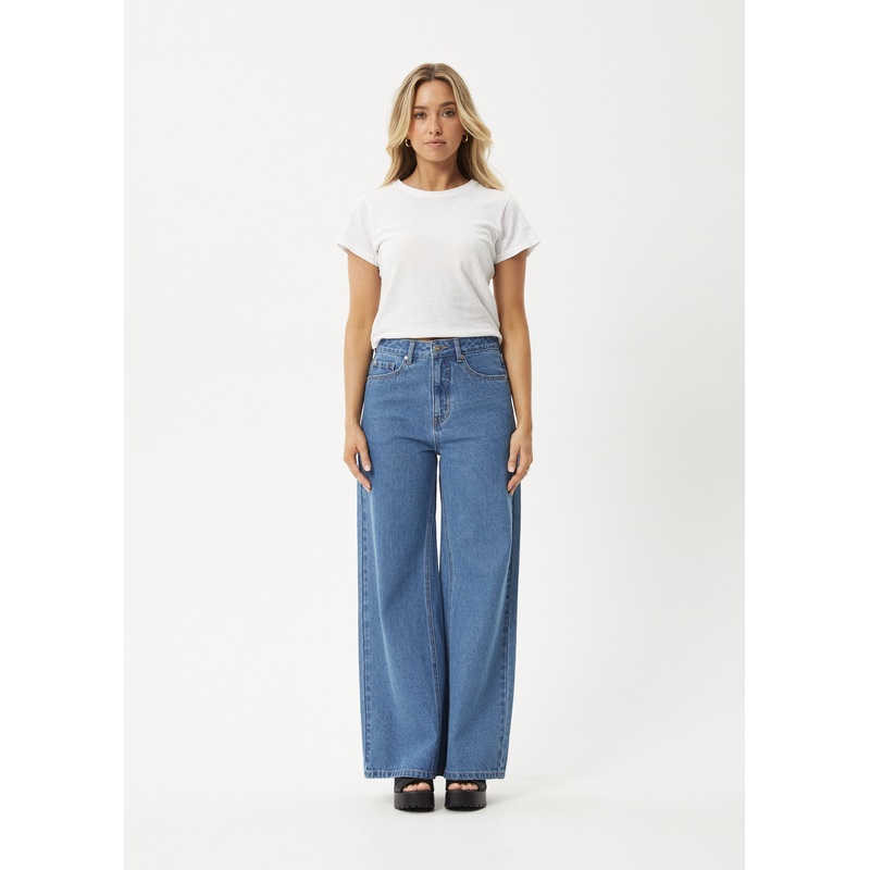 AFENDS Womens Gigi – Denim Flared Jean – Worn Blue