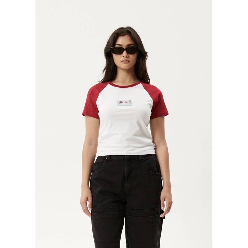 AFENDS Womens Homely Raglan – Baby Tee – Cherry