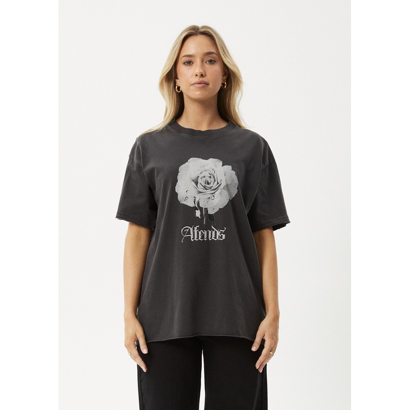 AFENDS Womens Sweet Juliet – Oversized Tee – Stone Black