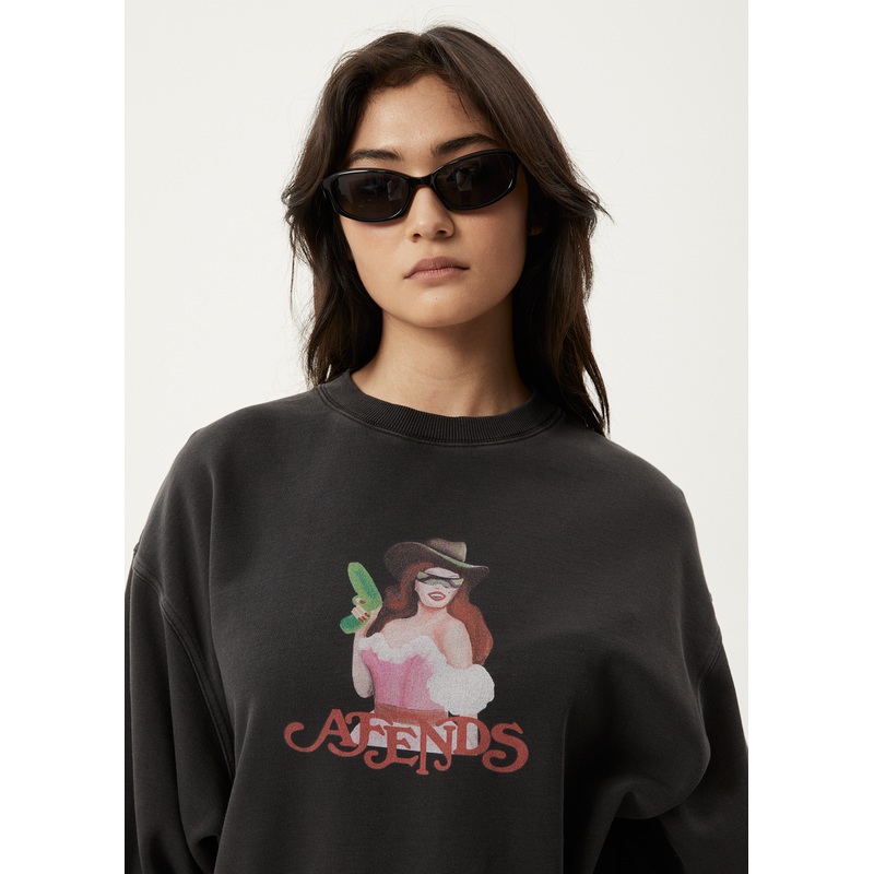 AFENDS Womens Worlds Above – Crew Neck Jumper – Charcoal