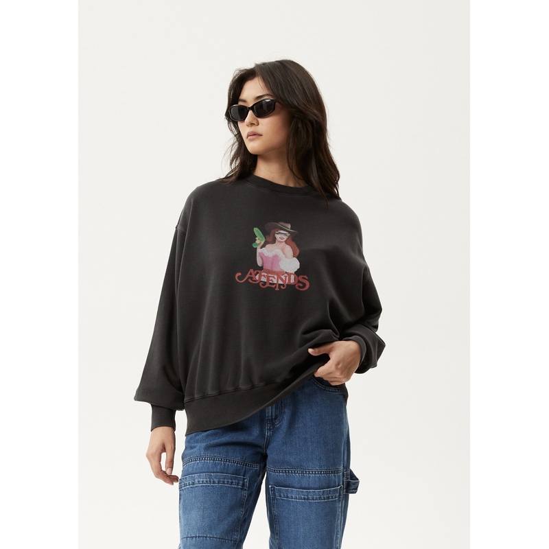 AFENDS Womens Worlds Above – Crew Neck Jumper – Charcoal