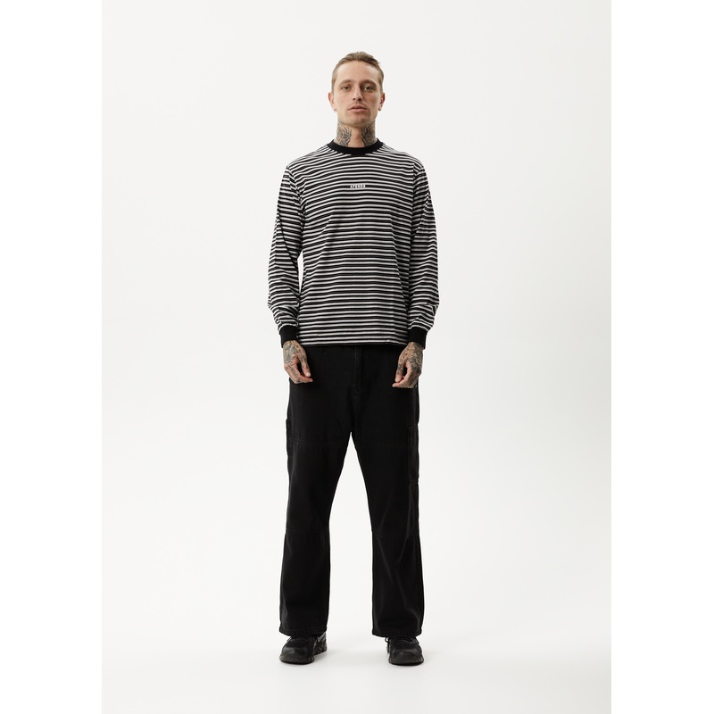 AFENDS Mens Ender – Striped Long Sleeve Tee – White