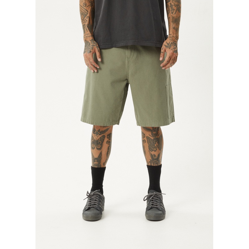AFENDS Mens Harper – Canvas Workwear Short 22 – Olive