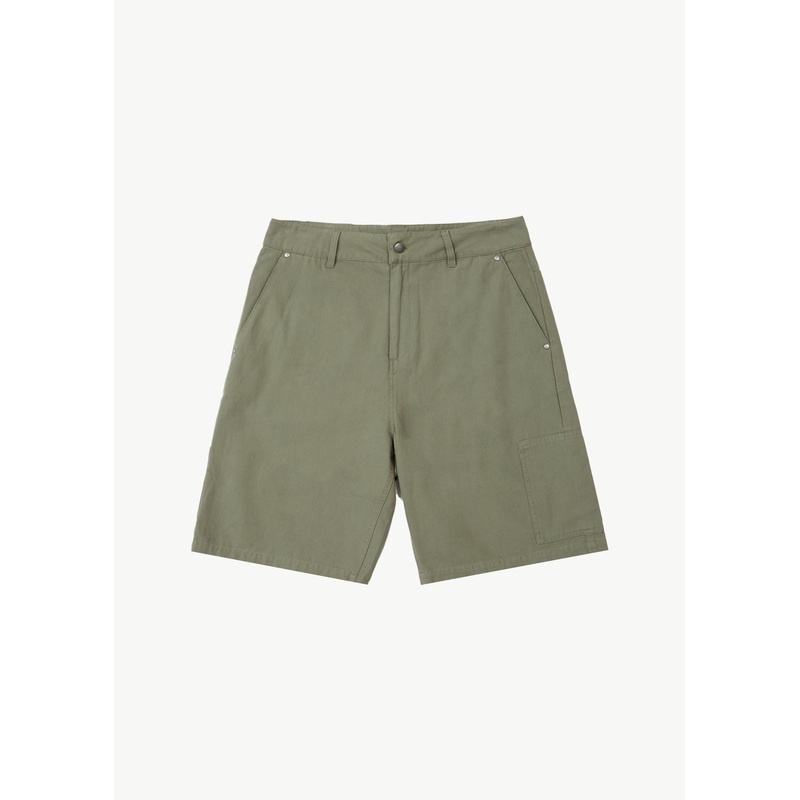 AFENDS Mens Harper – Canvas Workwear Short 22 – Olive