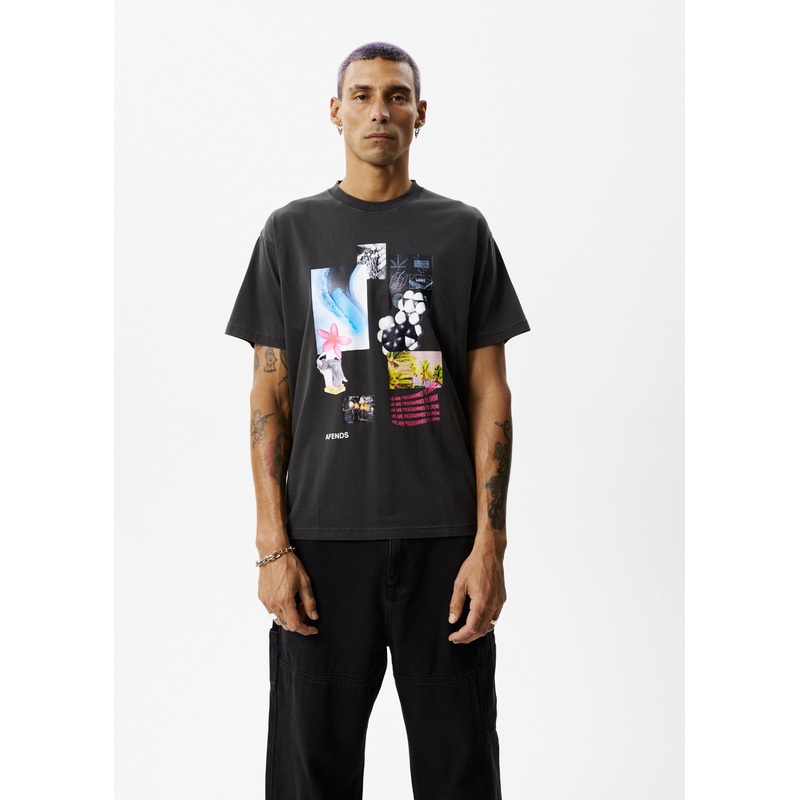 AFENDS Mens Under Pressure – Graphic Boxy Tee – Stone Black