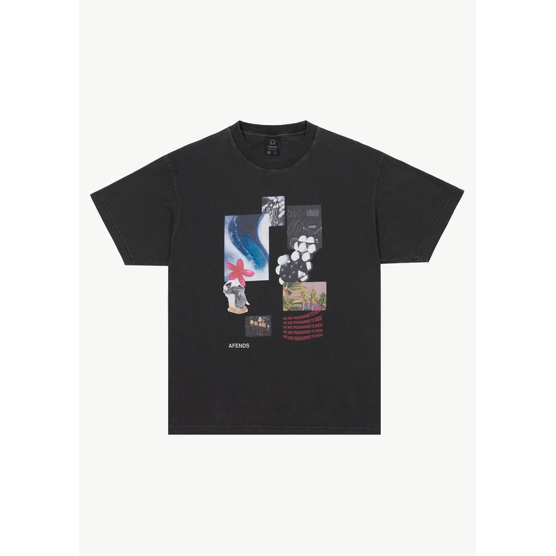AFENDS Mens Under Pressure – Graphic Boxy Tee – Stone Black