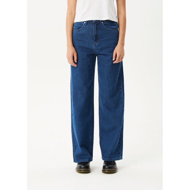 AFENDS Womens Bella – Denim Wide Leg Baggy Jean – Authentic Blue