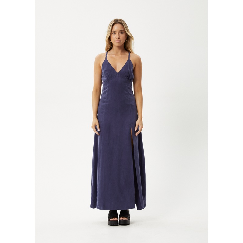 AFENDS Womens Grace – Cupro Maxi Dress – Navy