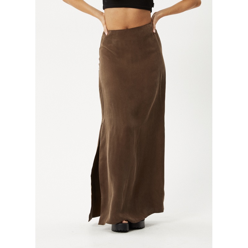 AFENDS Womens Grace – Cupro Maxi Skirt – Coffee