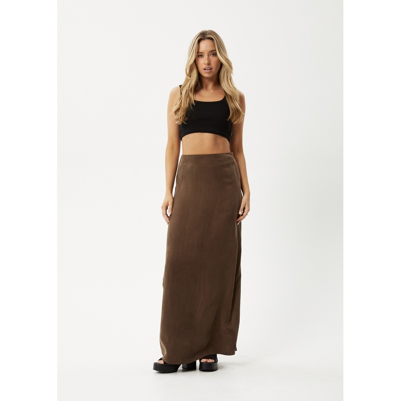 AFENDS Womens Grace – Cupro Maxi Skirt – Coffee