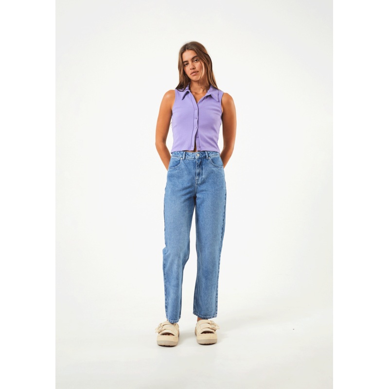 AFENDS Womens Shelby – Denim Wide Leg Jean Long – Worn Blue