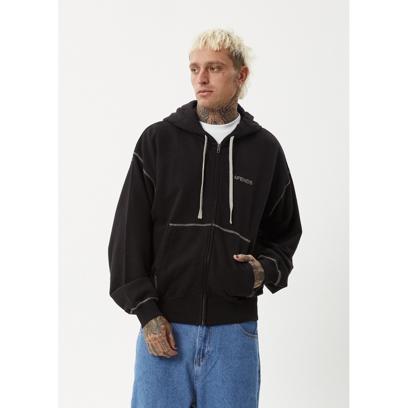 AFENDS Mens Burner – Zip Hood – Black