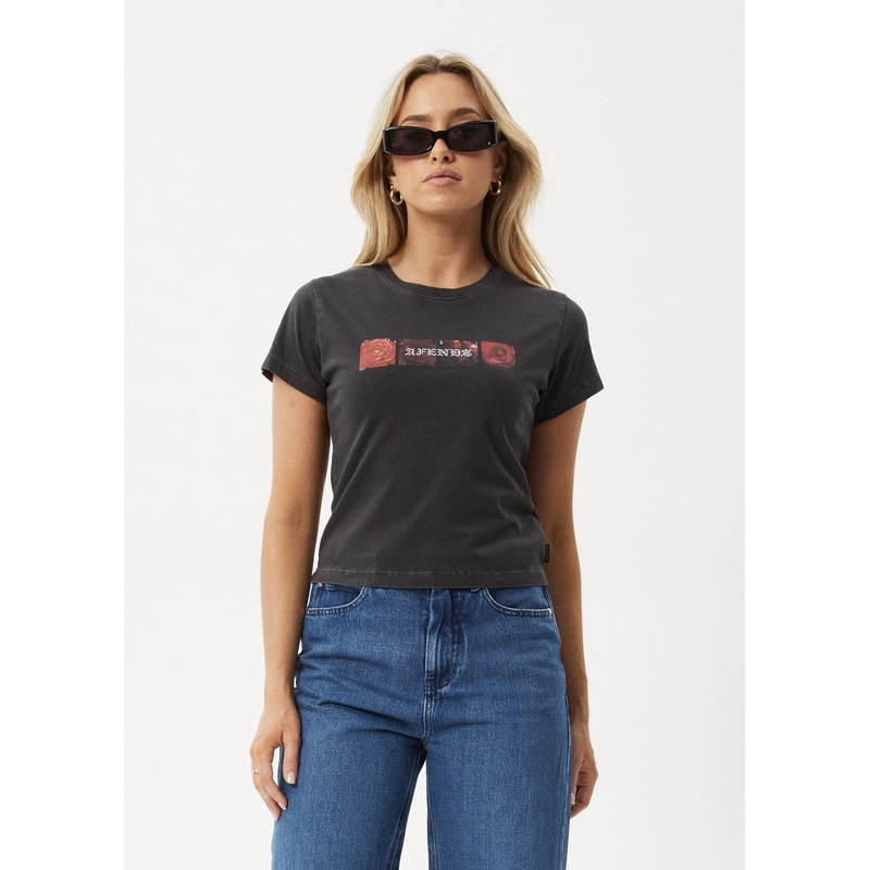AFENDS Womens Florence – Baby Tee – Stone Black