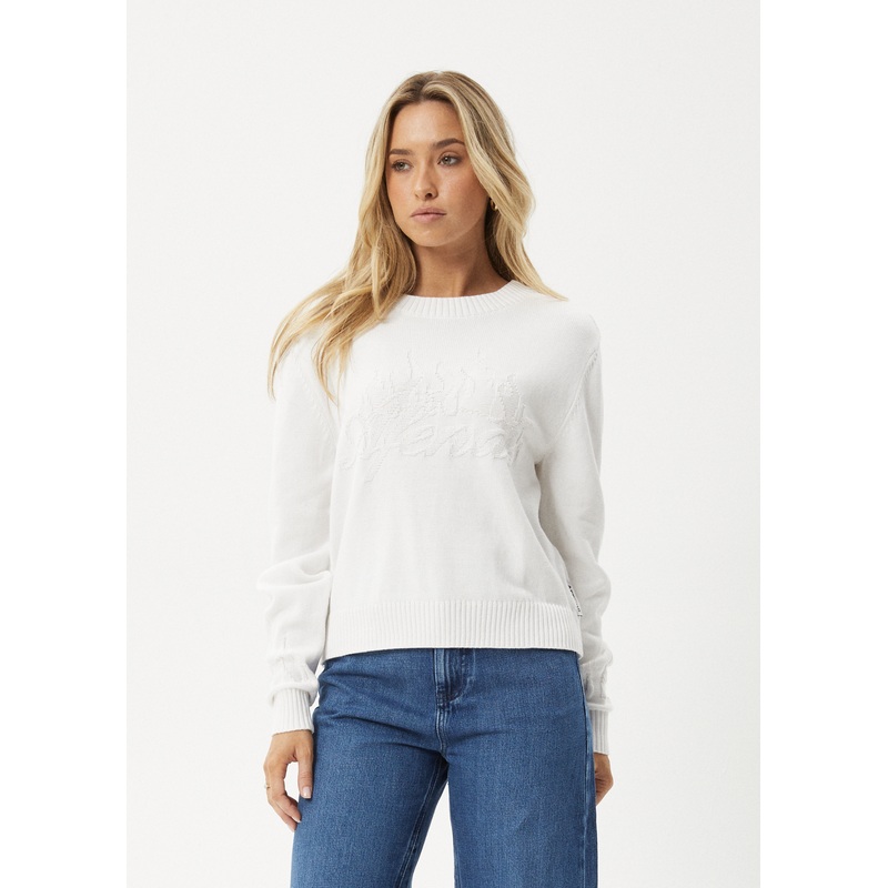 AFENDS Womens Inferno – Knit Crew Neck Jumper – White