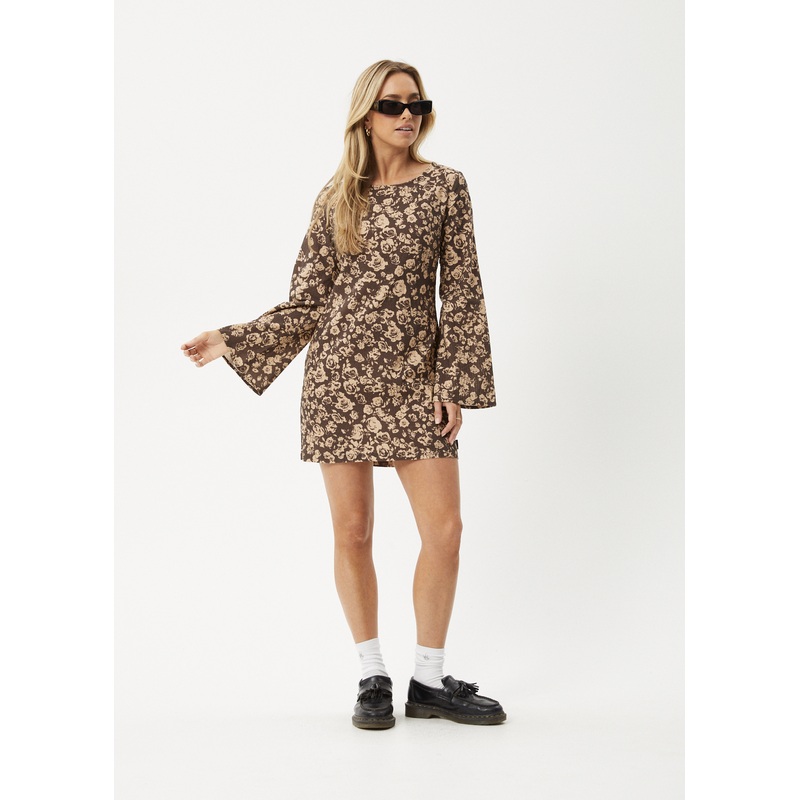 AFENDS Womens Juliet – Mini Dress – Coffee