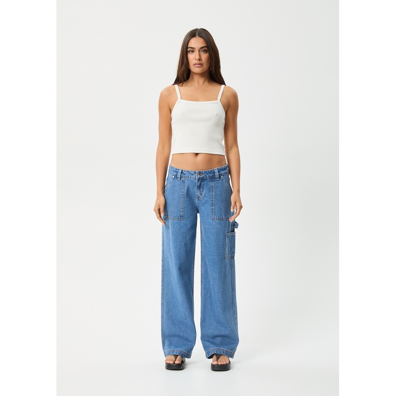 AFENDS Womens Lexi – Low Rise Workwear Jean – Worn Blue