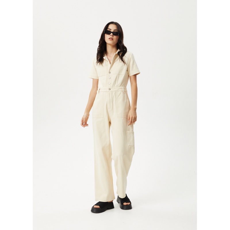 AFENDS Womens Mika – Workwear Jumpsuit – Sand