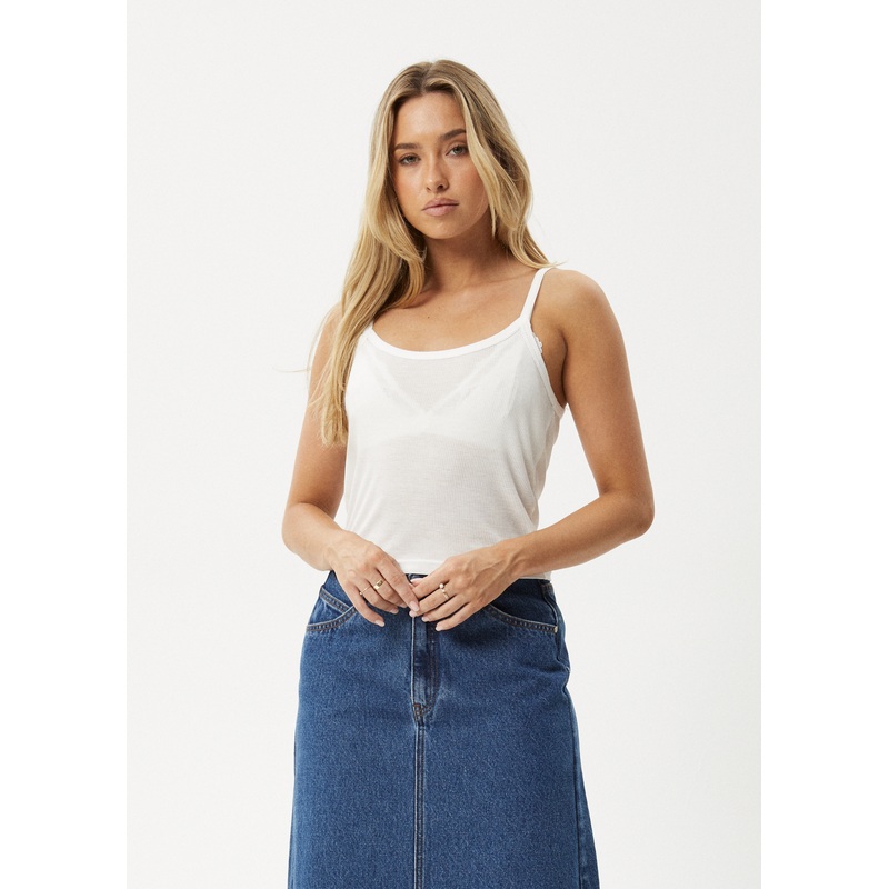 AFENDS Womens Mirage Bamboo – Sheer Singlet – White