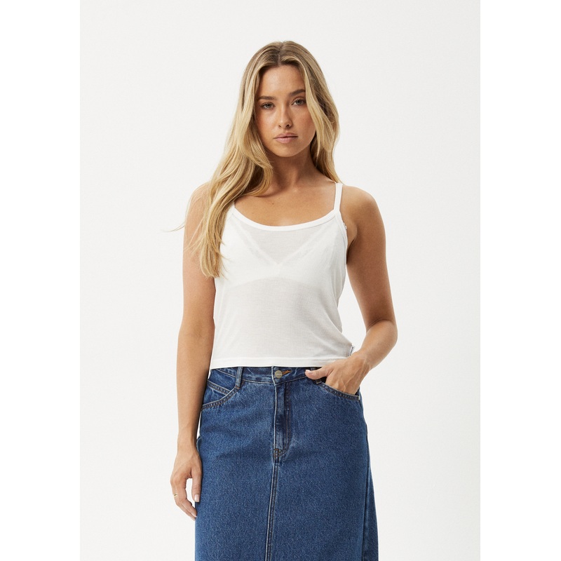 AFENDS Womens Mirage Bamboo – Sheer Singlet – White