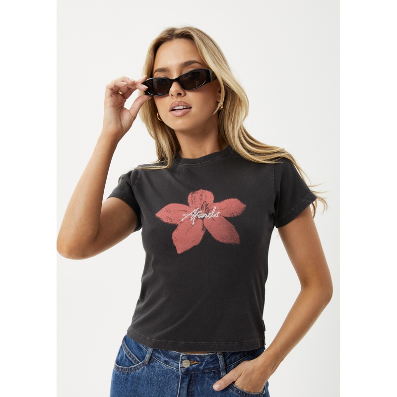 AFENDS Womens Nara – Baby Tee – Stone Black