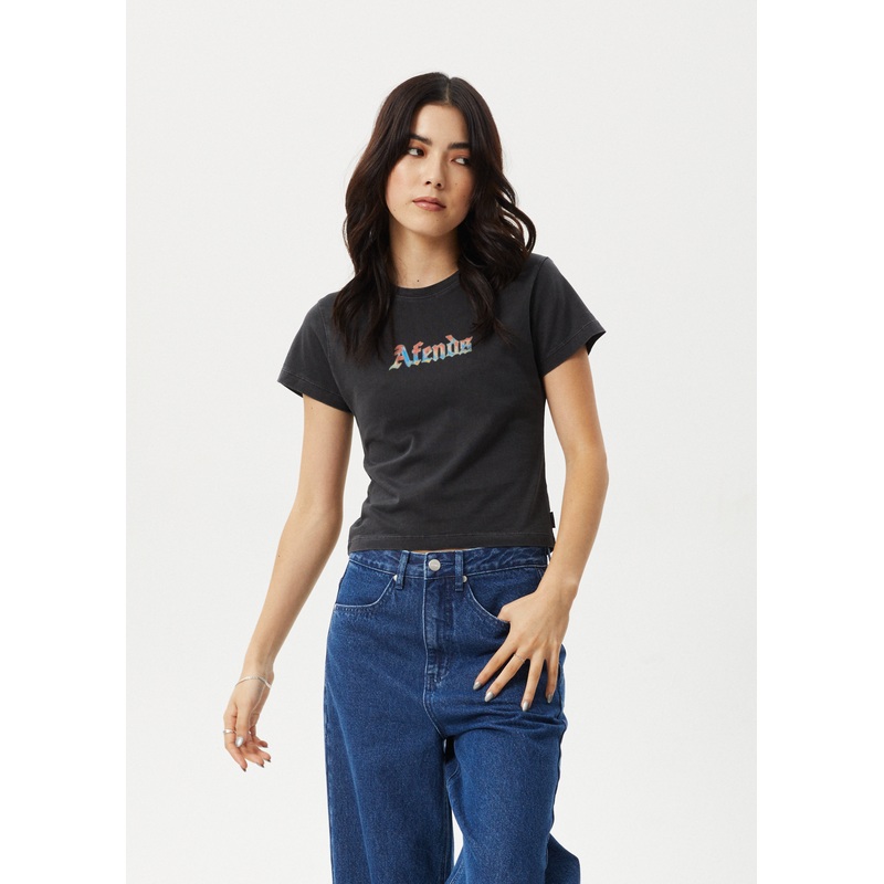 AFENDS Womens Nirvana – Baby Tee – Stone Black