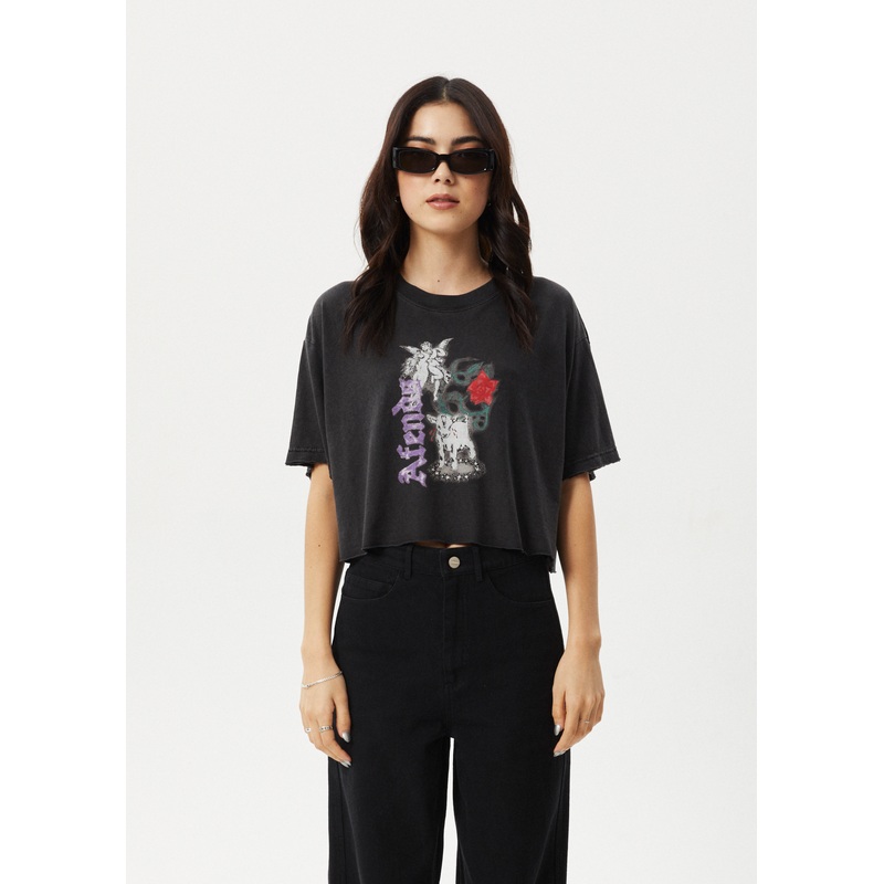 AFENDS Womens Nirvana Cropped – Oversized Tee – Stone Black